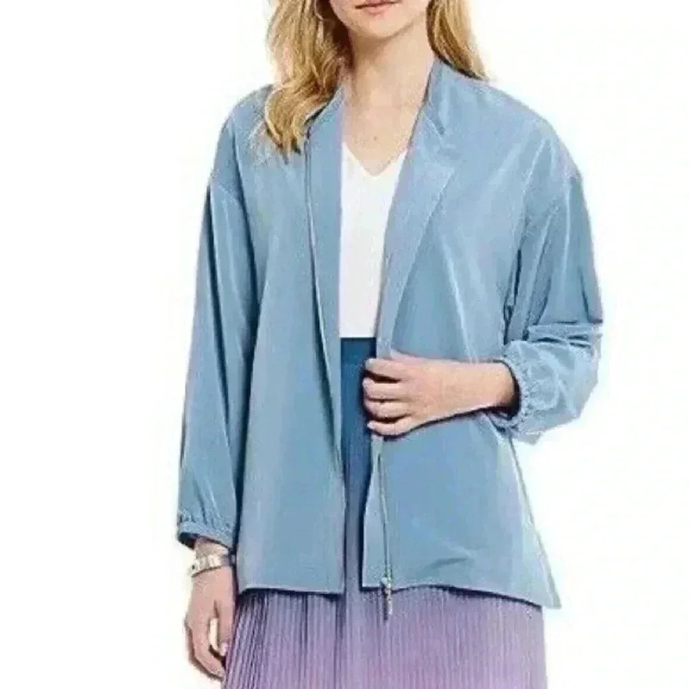 H by Halston Dusk Blue Oversized Full Zip Front Bomber Jacket Womens Size Large